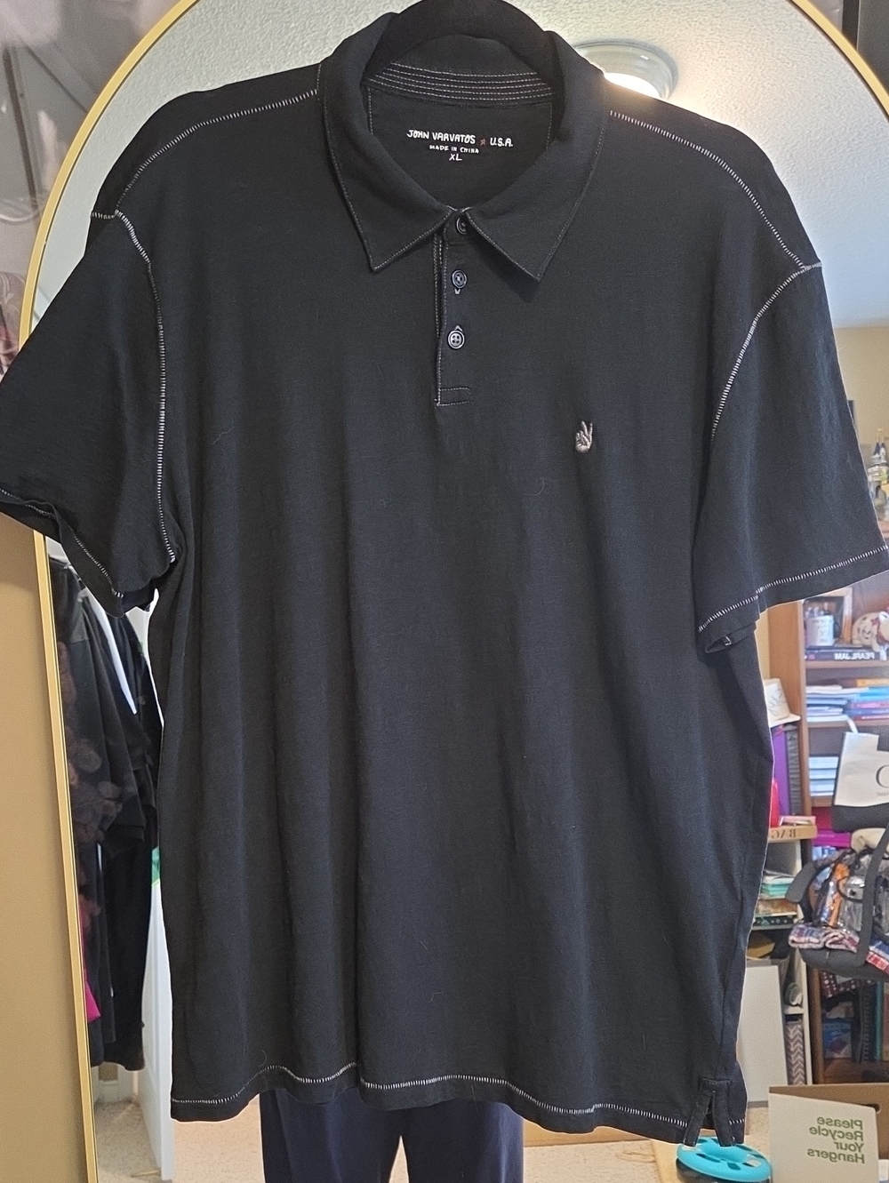 John Varvatos Black Polo with Contrast Stitching